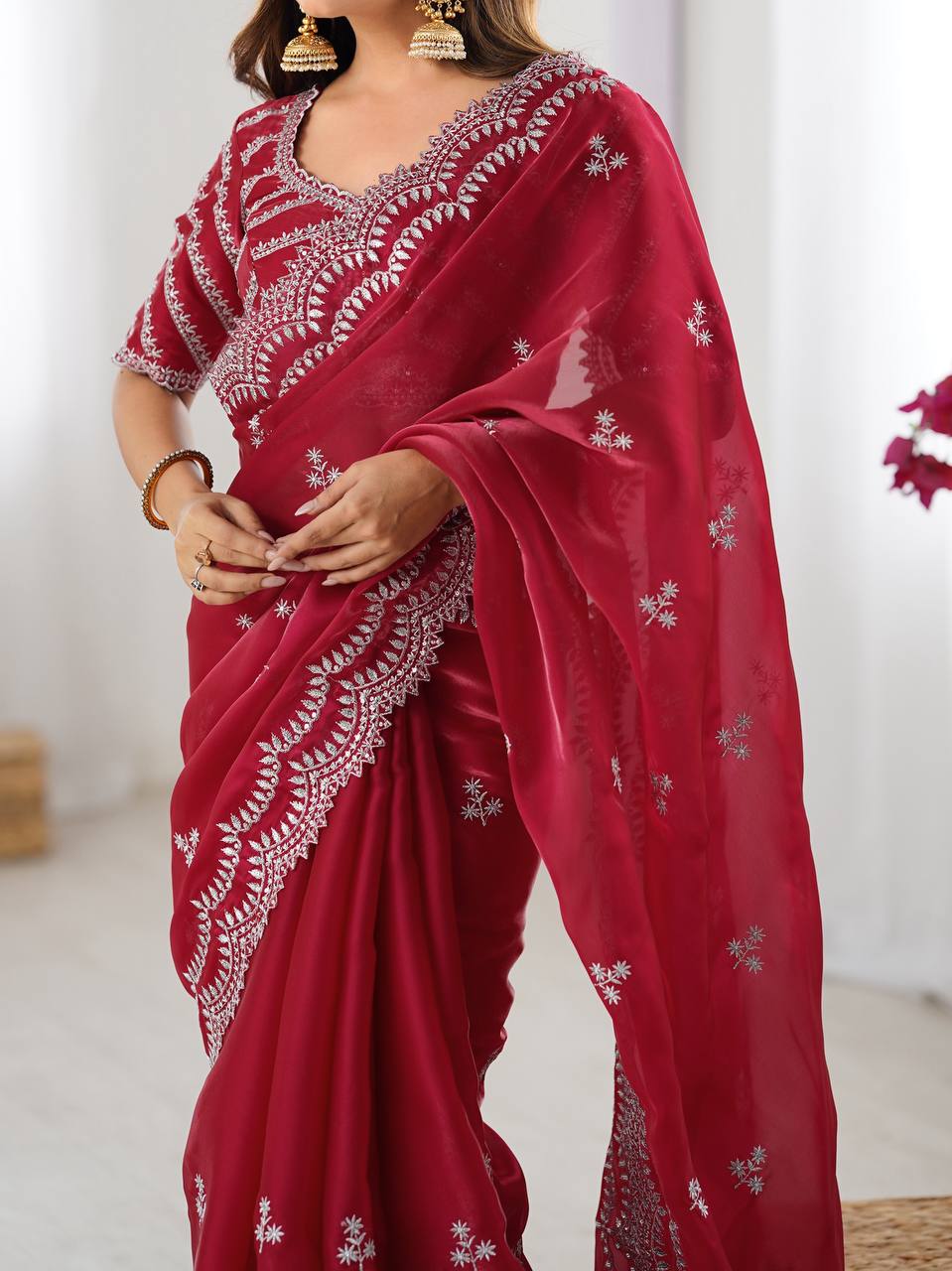 Women's Elegant Regal Purple Georgette Saree with Intricate Silver Thread & Sequin Embroidery β Complete with Embellished Blouse Piece for Festive & Party Wear - Image 21