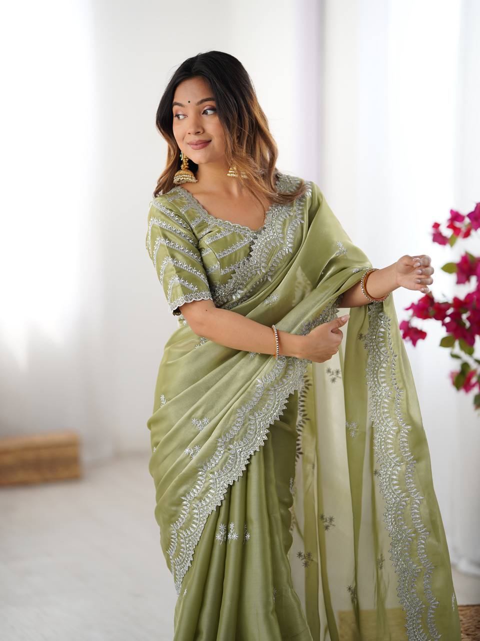 Women's Elegant Regal Purple Georgette Saree with Intricate Silver Thread & Sequin Embroidery β Complete with Embellished Blouse Piece for Festive & Party Wear - Image 17